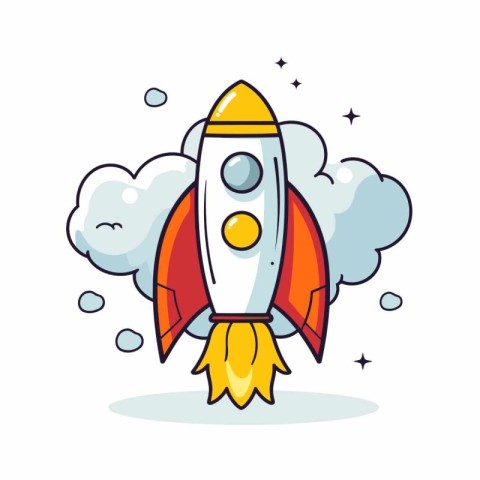 Rocket icon in flat style. Spaceship vector illustration on whit