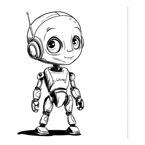 Vector illustration of a cute cartoon robot with headphones on w