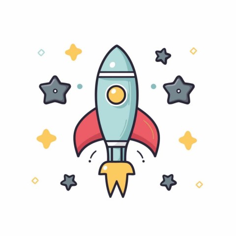 Rocket icon in outlined flat color style for web design and mobi