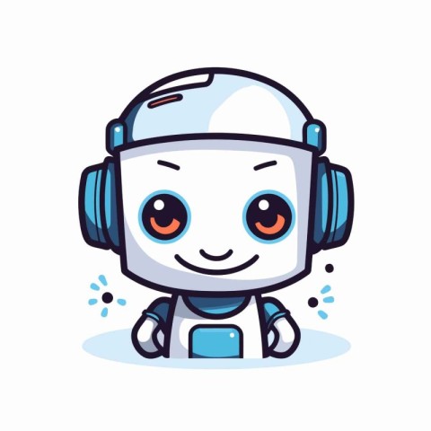 Cute robot with headphones. Vector illustration isolated on whit