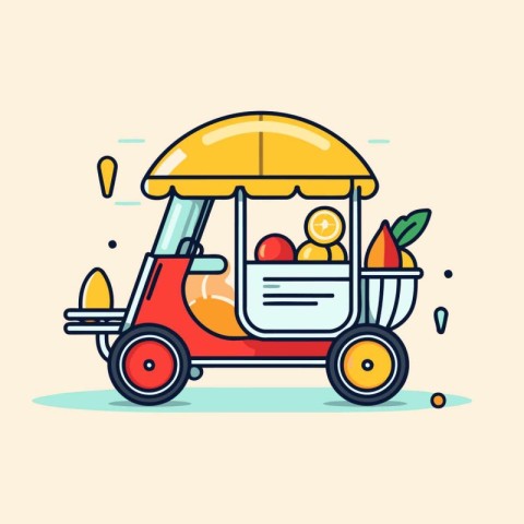 Tuk tuk cart with fruits and vegetables. vector illustration.