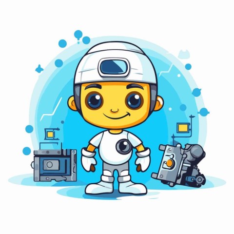 Cute little robot with camera. Vector illustration in cartoon st