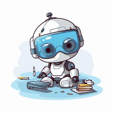 Cute cartoon robot with pencil and eraser. Vector illustration.