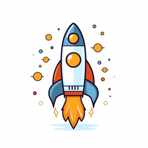 Rocket icon in flat style. Spaceship vector illustration on whit