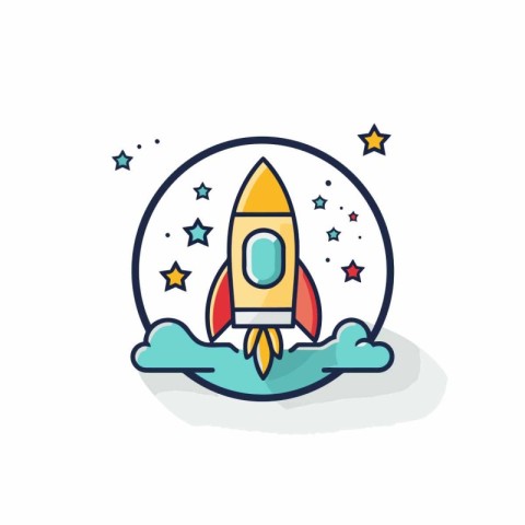 Space rocket icon in flat line style. Vector illustration of roc