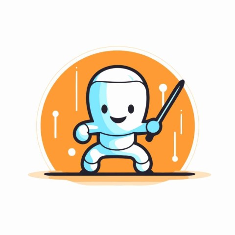 Cute robot holding a paint brush. Vector illustration in cartoon