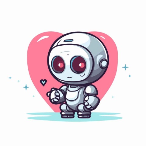 Cute little robot in love. Vector illustration. Cartoon style.