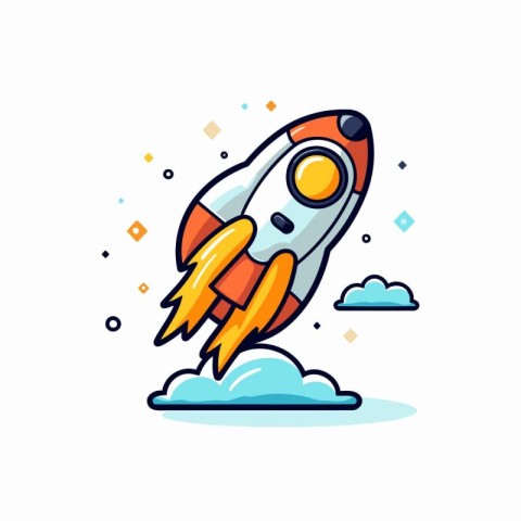 Rocket launch line icon. vector illustration. Flat design style.