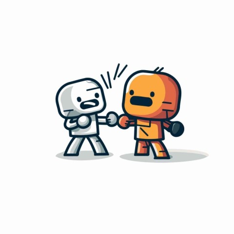 Angry robot fight with another robot. Vector cartoon character i