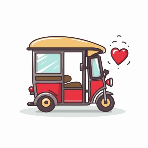 Tuk tuk or rickshaw with heart shape vector illustration.