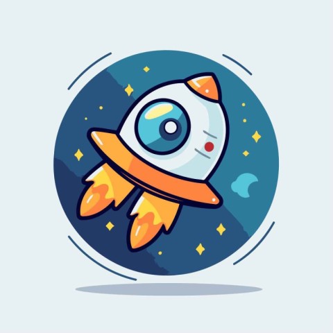 Space rocket icon. Vector illustration in flat design style. Spa