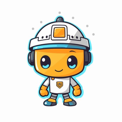 Cute robot with headphones. Cute cartoon character. Vector illus