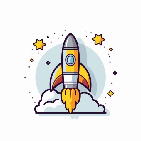 Rocket launch line icon. vector illustration. Flat design style.