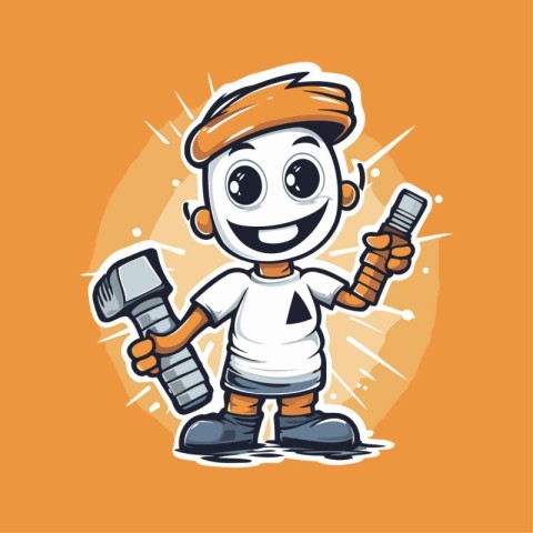 Robot holding a dumbbells. Vector cartoon character illustration