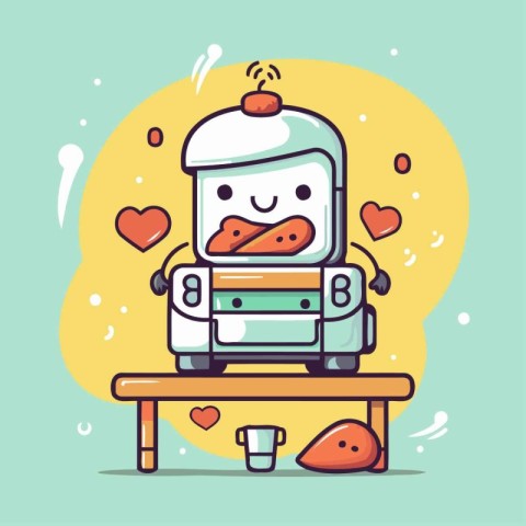 Cute robot with coffee cup. Vector illustration. Cartoon style.