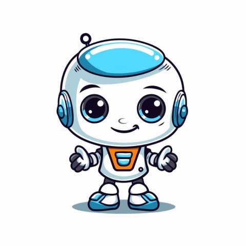 Cute cartoon robot character. Vector illustration isolated on wh