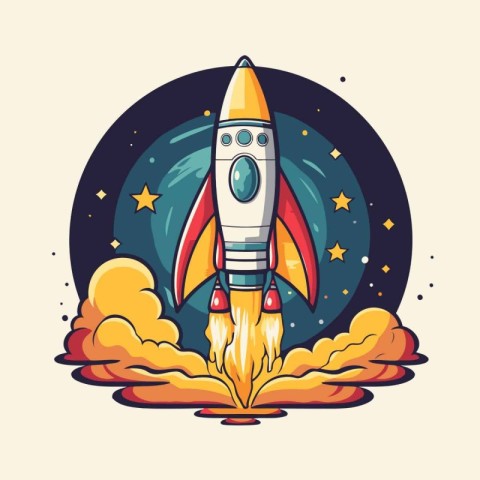 Space rocket icon in cartoon style. Vector illustration isolated