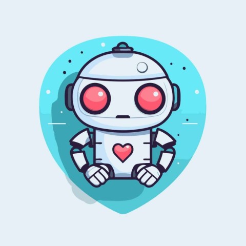 Cute cartoon robot with heart. Vector illustration in a flat sty