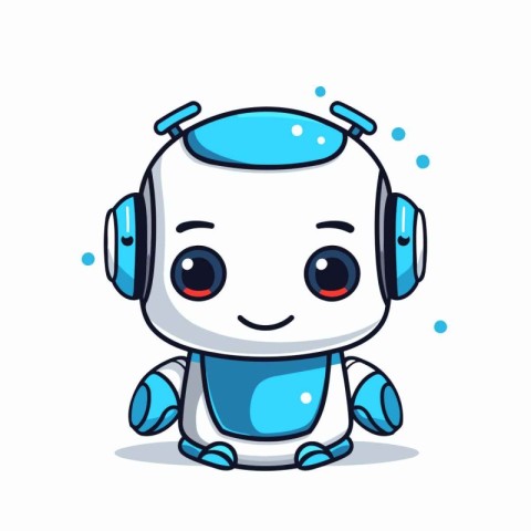 Cute robot with headphones. Cute cartoon robot. Vector illustrat