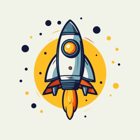 Rocket logo. Spaceship icon. Vector illustration in flat style.