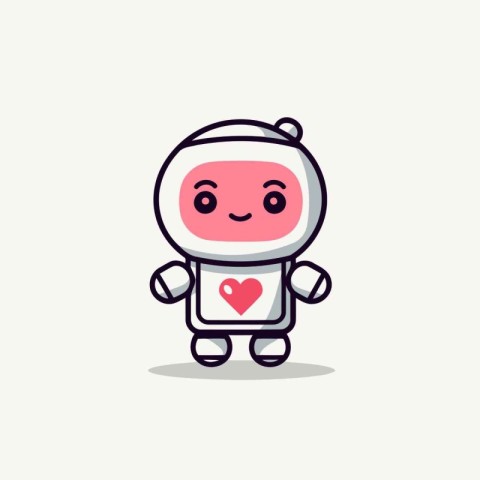 Cute Robot Character with Love Heart Icon. Vector Illustration.