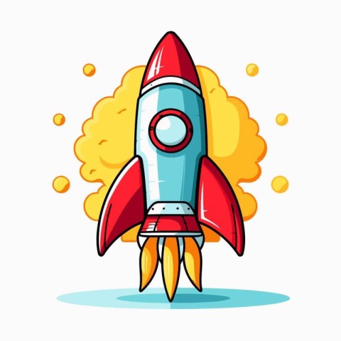 Cartoon rocket icon on white background. Vector illustration for