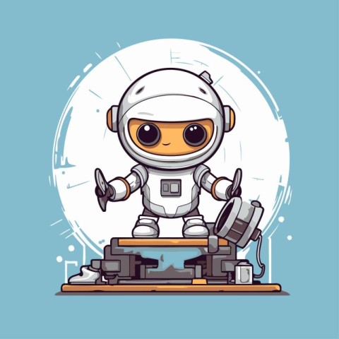 Cute little astronaut in space suit. Vector illustration. Cartoo