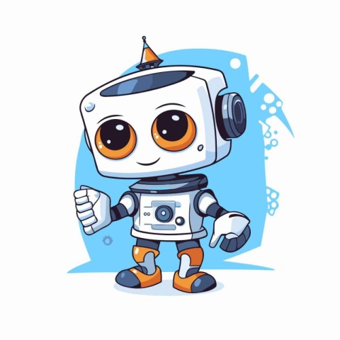 Cute cartoon robot character. Vector illustration isolated on wh