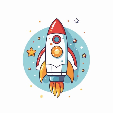 Space rocket icon. Vector illustration in flat style on white ba