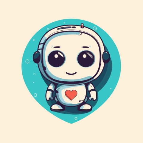 Cute little robot with a heart in his hand. Vector illustration.