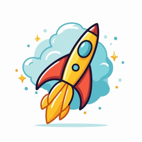 Rocket icon in flat style on white background. Startup vector il