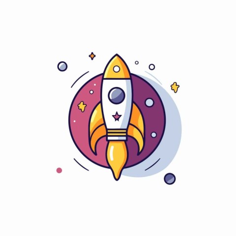 Rocket icon in flat line style. Vector illustration with rocket