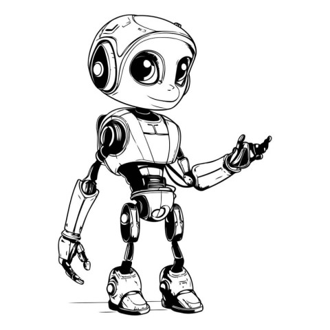 Robot sketch. Vector illustration of a cartoon robot on a white