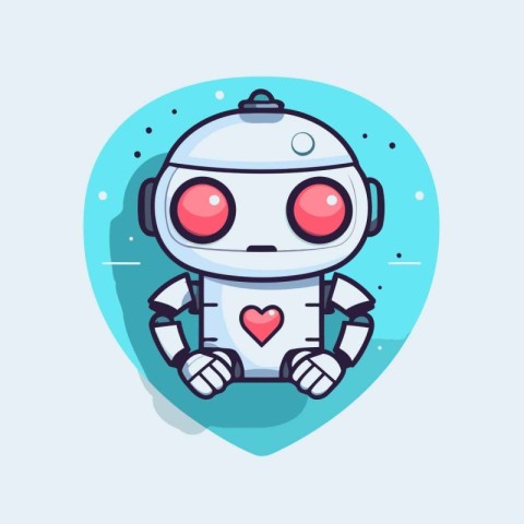 Cute robot with heart. Cute cartoon character. Vector illustrati