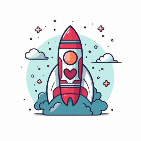 Rocket icon in flat line style. Start up concept. Vector illustr