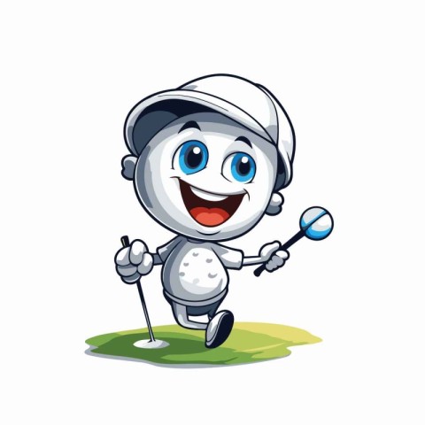 Illustration of a Cute Robot Playing Golf on a Golf Course