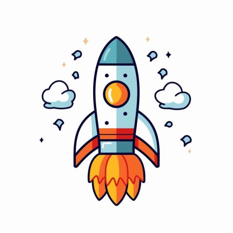 Rocket icon in flat line style. Vector illustration with rocket