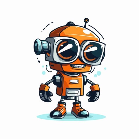 Cute cartoon robot. Vector illustration. Isolated on white backg