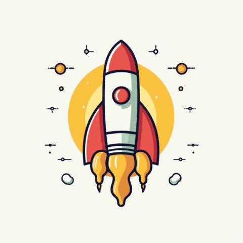 Rocket icon in flat linear style. Vector illustration of start u