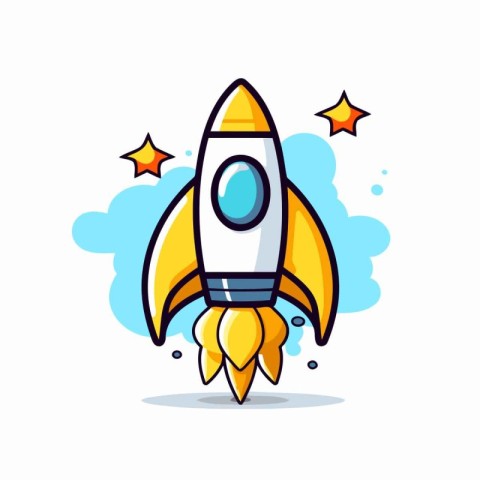 Rocket icon in flat style. Spaceship launch vector illustration