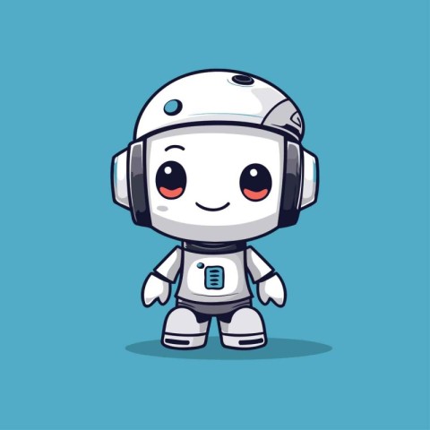 Cute robot with headphones. Cute cartoon character. Vector illus