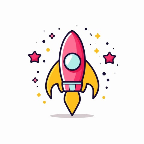 Rocket icon. Spaceship icon in flat style. Vector illustration.