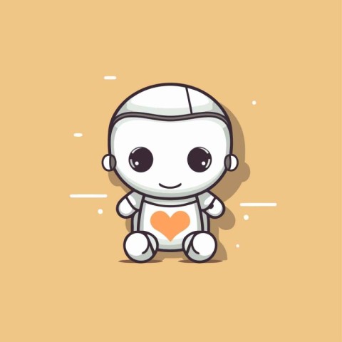 Cute robot with heart icon. Cute cartoon vector illustration.