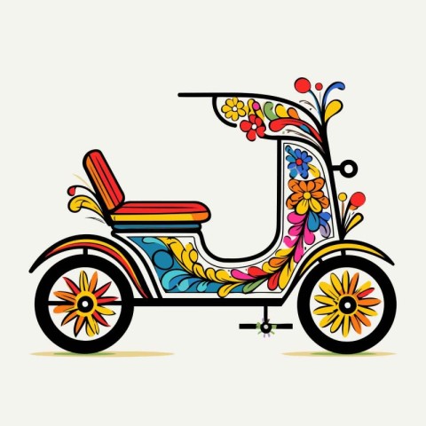 Retro tricycle with floral ornament. Vector illustration in retr