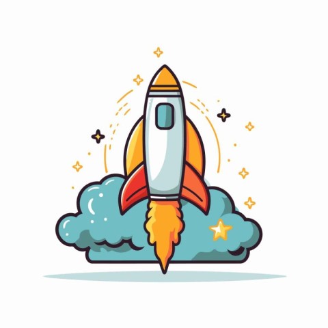 Rocket icon in flat design style. Vector illustration on white b