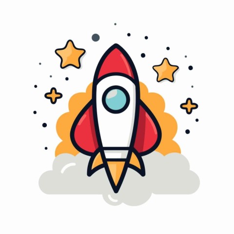 Rocket icon in flat color style. Startup vector illustration on