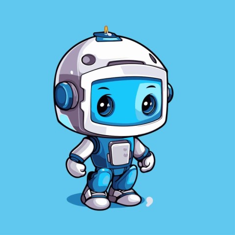 Cute cartoon robot on blue background. Vector illustration of a