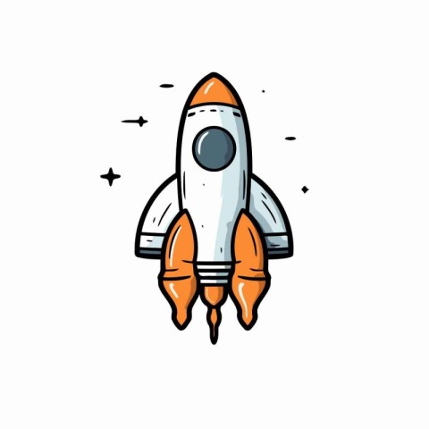 Rocket doodle icon. Hand drawn vector illustration. Isolated on