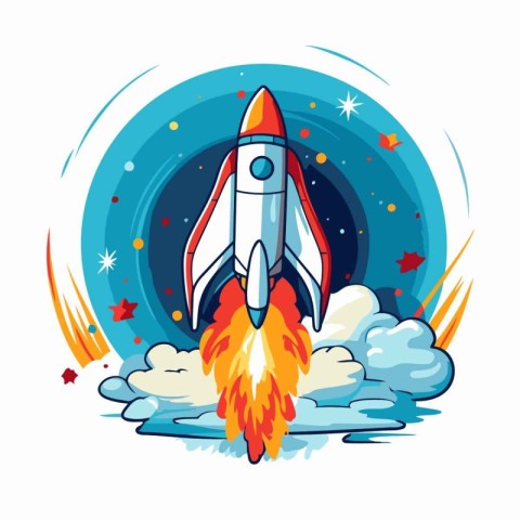 Space rocket. Vector illustration of a space rocket on a white b