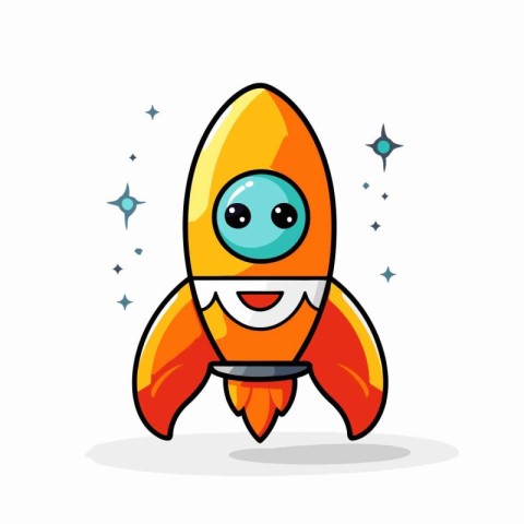 Rocket cartoon icon. Flat design. Vector illustration. Isolated